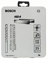 Набор из 19 сверл по металлу Bosch HSS-R, DIN 338, в металлической кассете